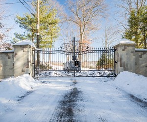 Ornate, wrought-iron driveway gate design