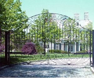 Classic wrought-iron driveway gate design, by Tri State Gate, New York